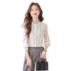 High-end white-collar new French shirt 2024 Autumn new lace lace round-neck long-sleeved shirt women's chiffon blouse Item Picture
